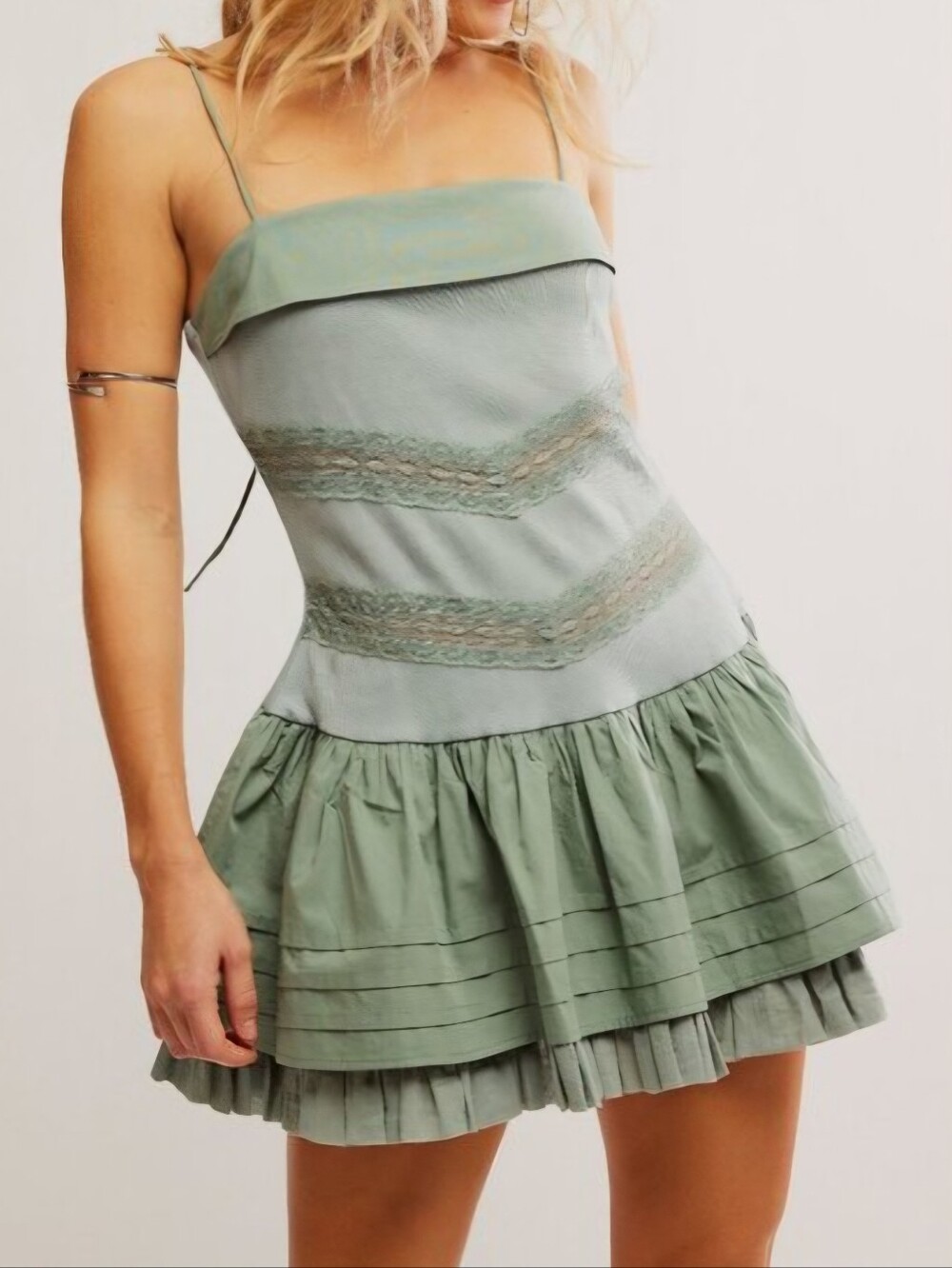 Free People NWT Bliss Beauty Sage Green Mini Dress
